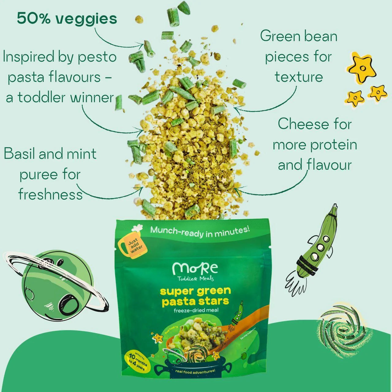 More Toddler Meals, Super Green Pasta Stars 150g