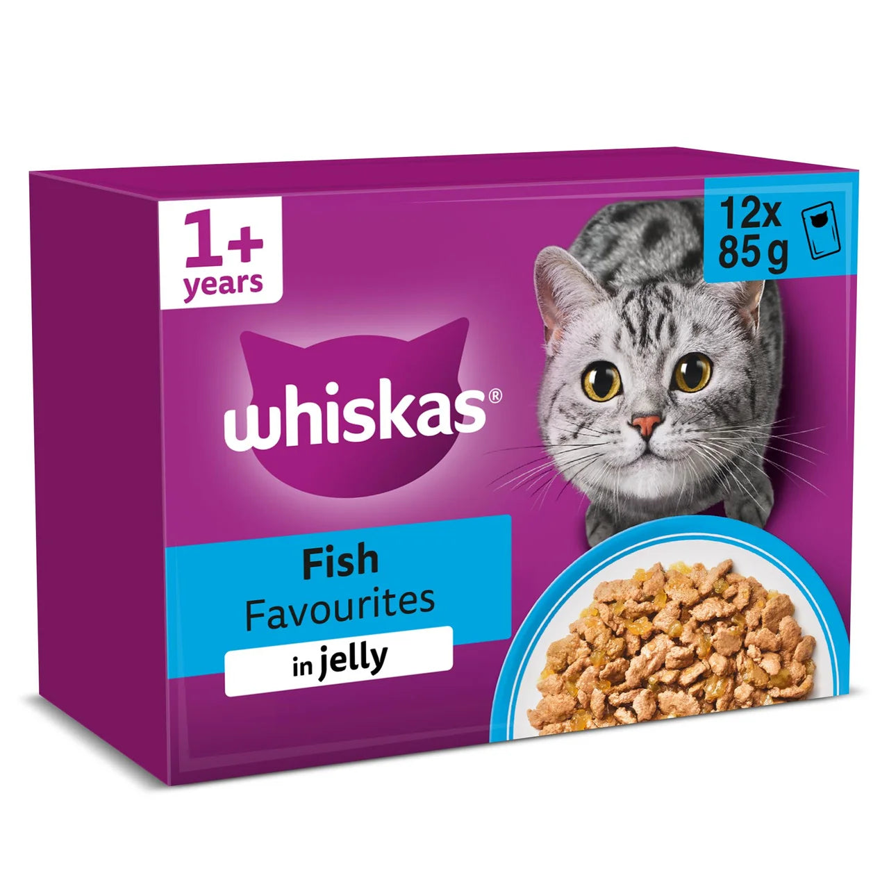 Whiskas 1+ Adult Wet Cat Food Pouches Fish Favourites in Jelly 12 x 85g