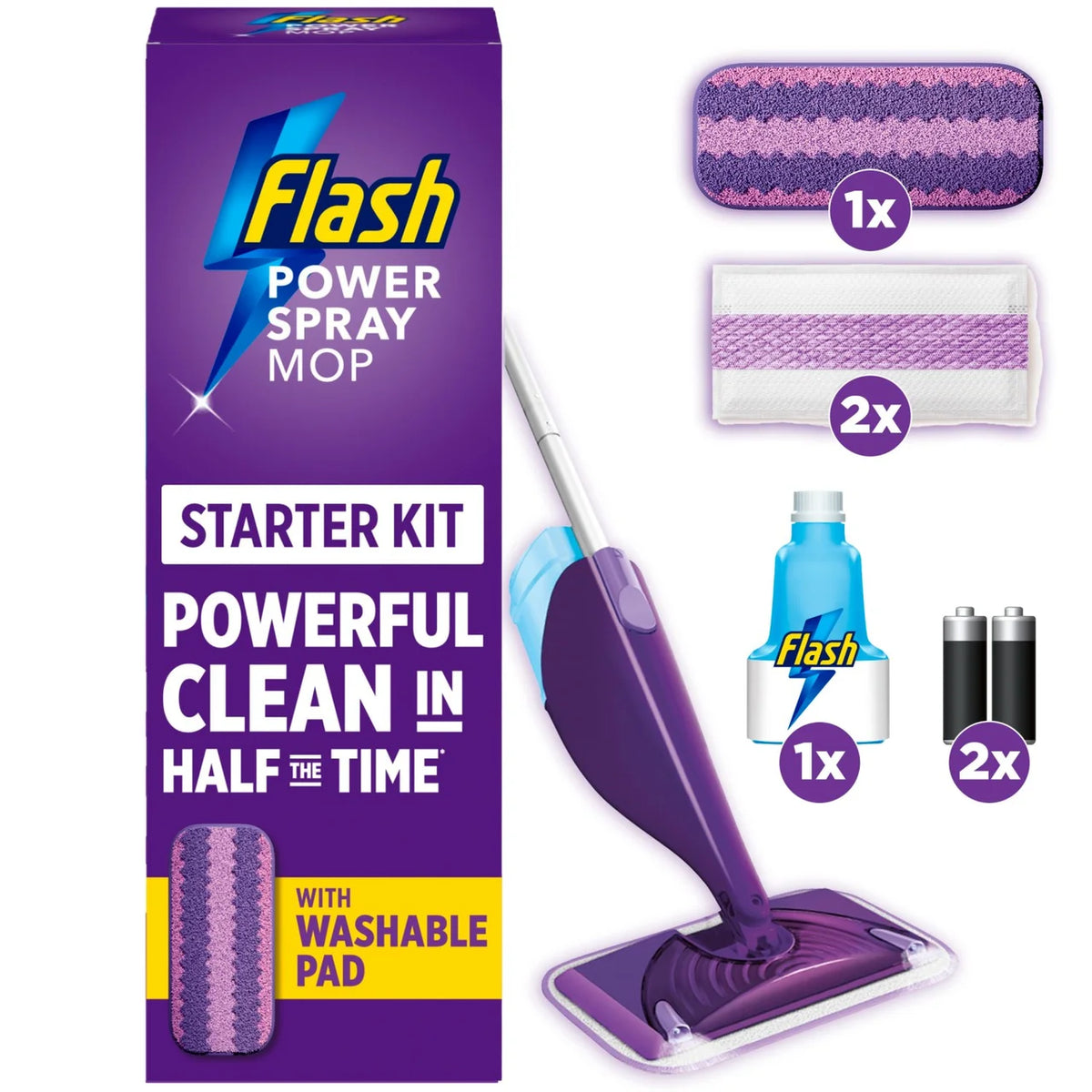 Flash Power Mop Washable Starter Kit, All-In-One Mopping System