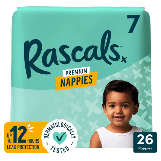 Rascals Premium Nappies, Size 7 (17+kg) 26 per pack