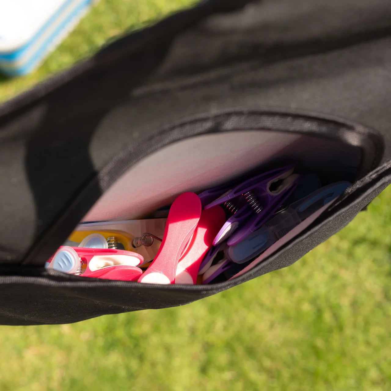 Addis Clothes Peg Storage Bag with hanging hook, Black