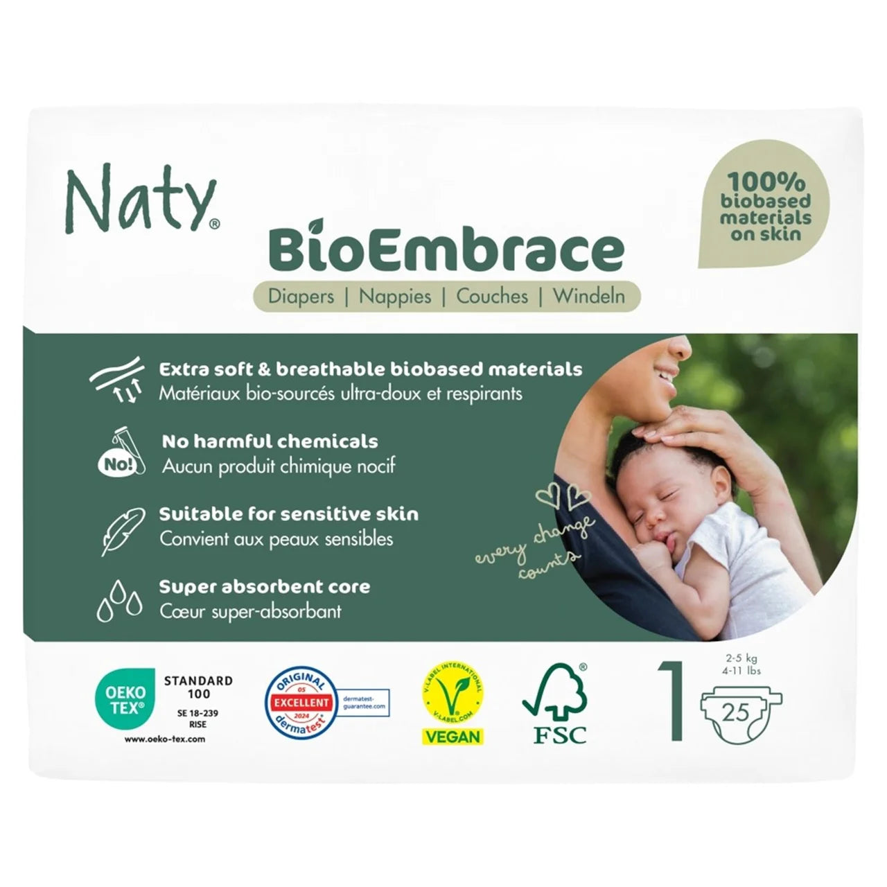 Naty BioEmbrace Nappies Size 1 (2-5kg) 25 per pack