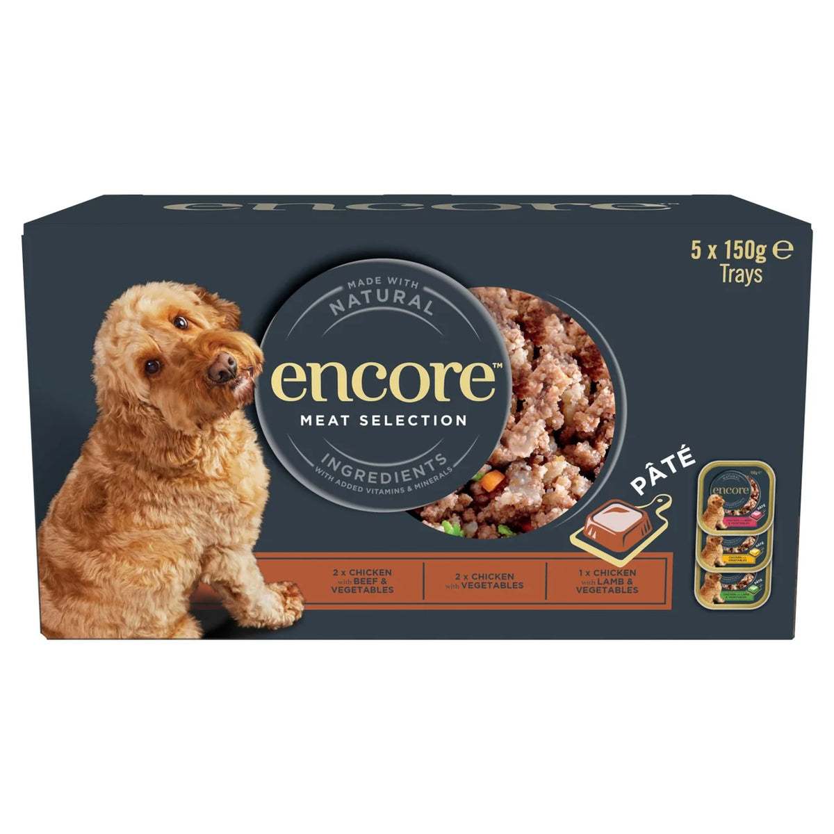 Encore Natural Wet Dog Food Multipack Pate Meat Selection Trays 5 x 150g