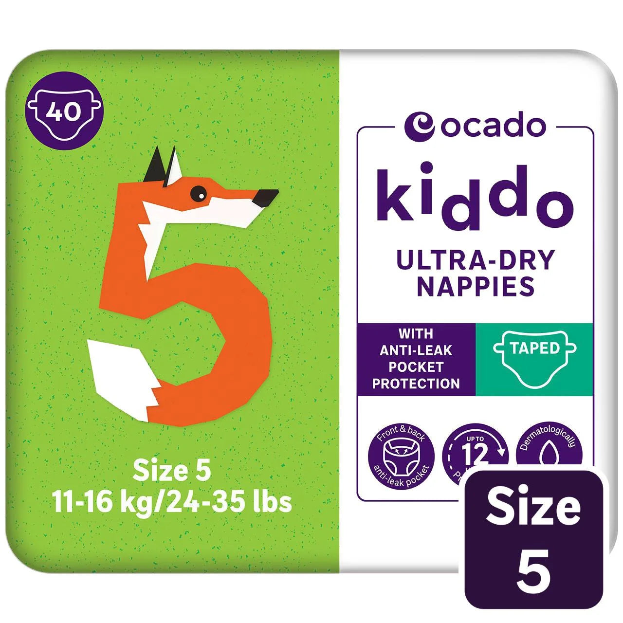 Ocado Kiddo Ultra-Dry Nappies Size 5 (11-16kg) 40 per pack
