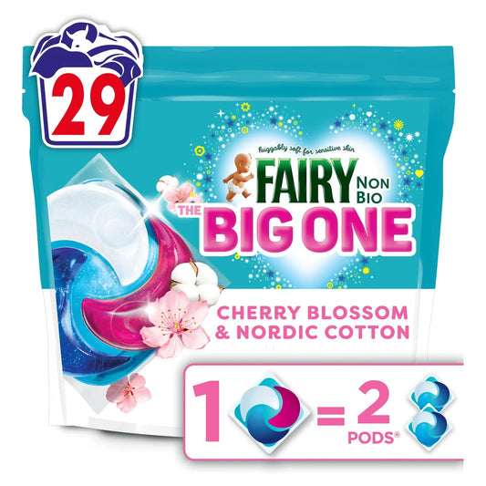 Fairy Non Bio The Big One Cherry Blossom & Nordic Cotton Washing Pods 29 per pack