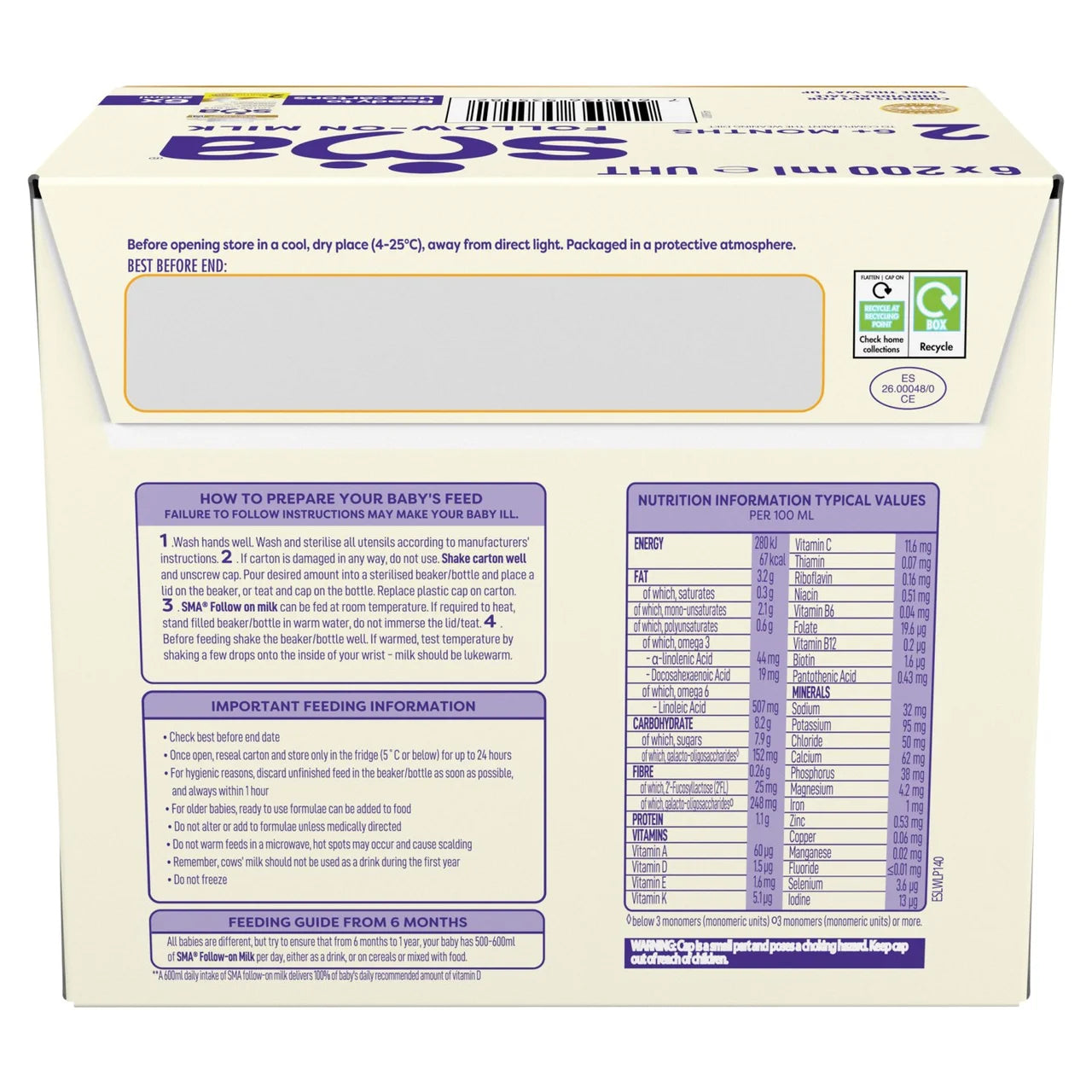SMA 2 Follow-on Baby Milk Liquid Formula 6 Months+ Multipack 6x200ml