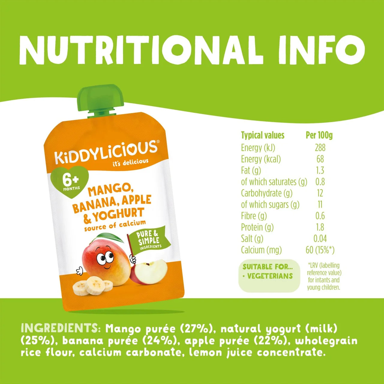 Kiddylicious Pouches Mango, Banana & Apple Multipack 4 x 100g