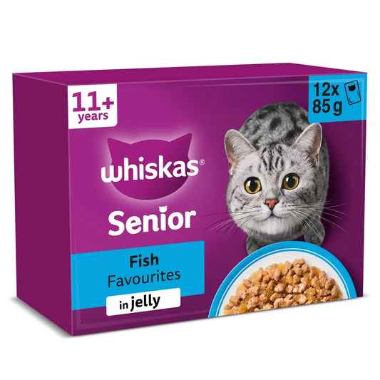 Whiskas 11+ Senior Wet Cat Food Fish Favourites in Jelly 12 x 85g