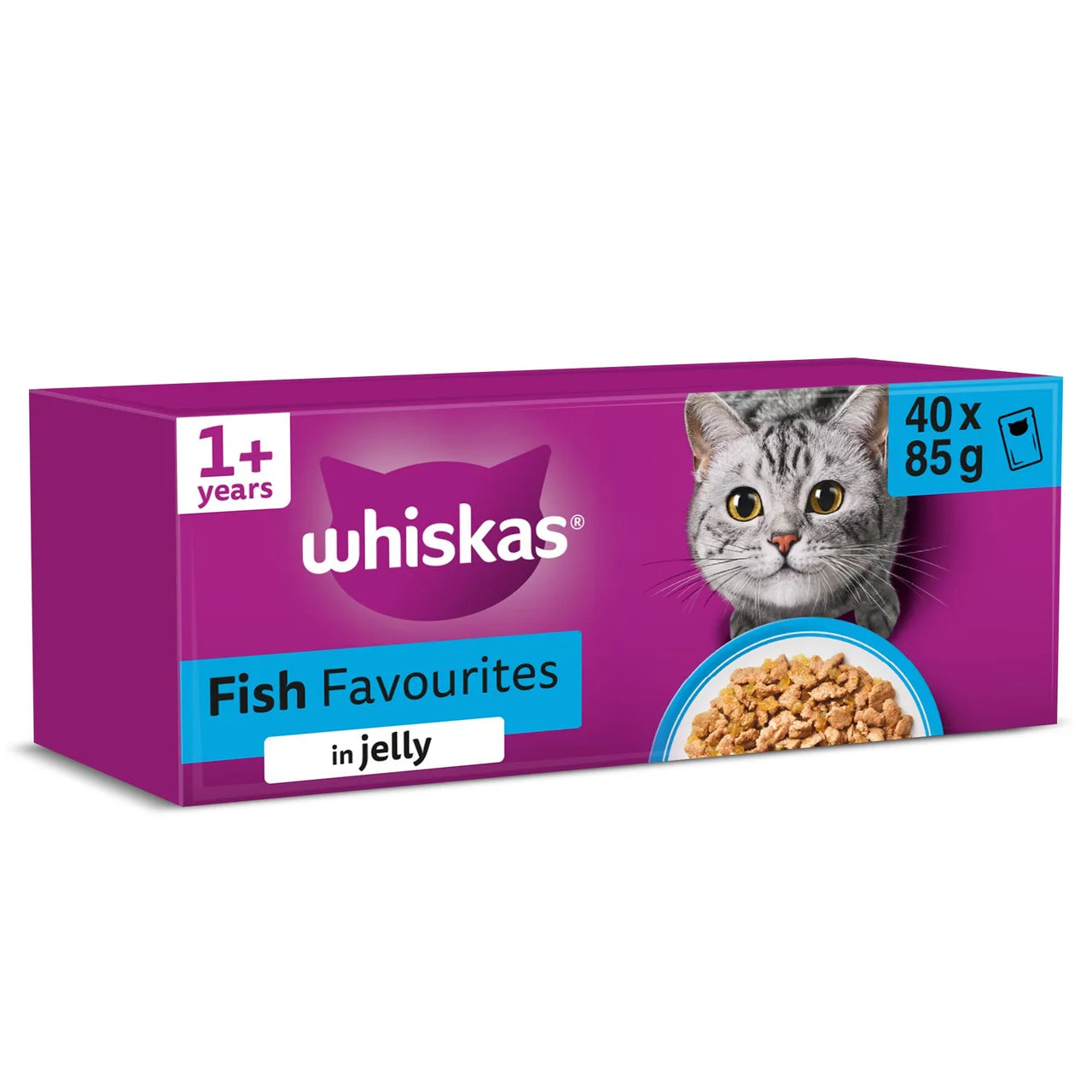 Whiskas 1+ Adult Wet Cat Food Pouches Fish Favourites in Jelly 40 x 85g