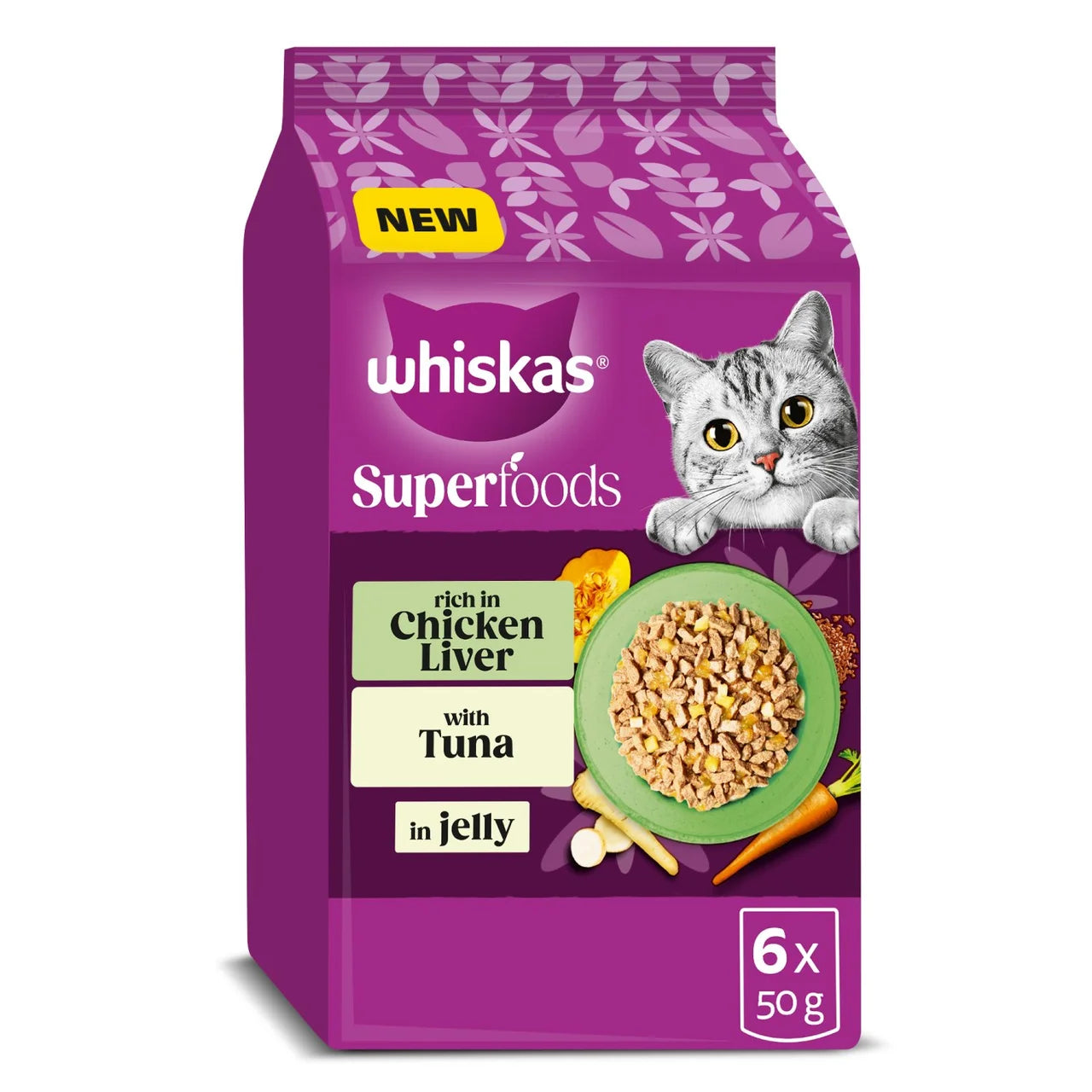 Whiskas 1+ Adult Wet Cat Food Superfoods Mixed Selection in Jelly 6x50g