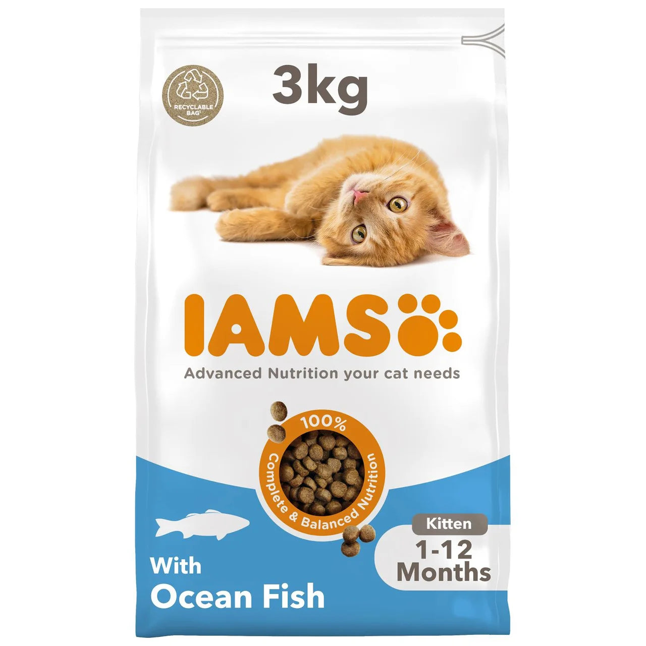 IAMS 1-12 Months Kitten Dry Cat Food Ocean Fish 3kg