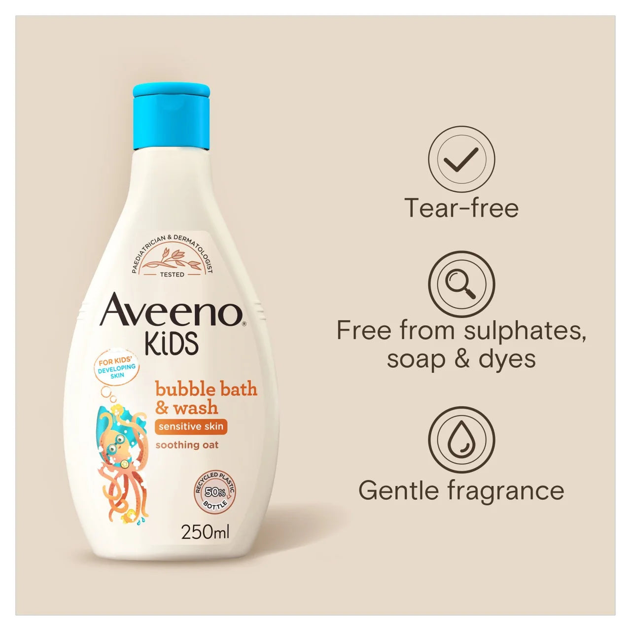 Aveeno Kids Bubble Bath and Wash with Soothing Oat for Sensitive Skin 250ml