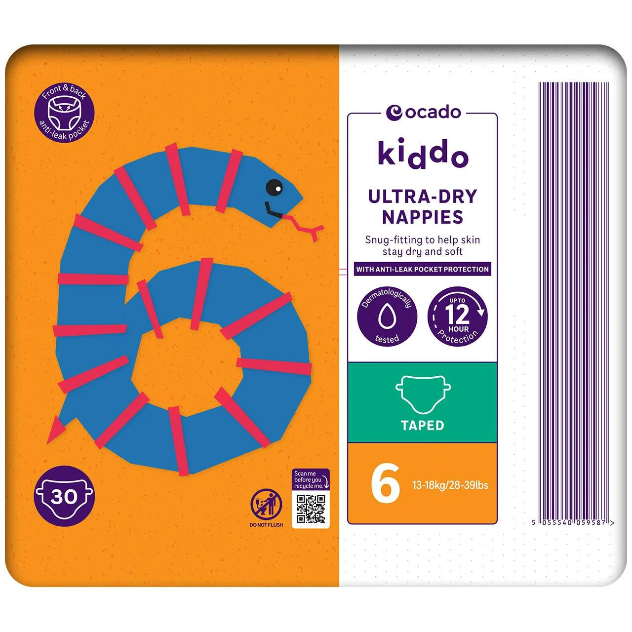 Ocado Kiddo Ultra-Dry Nappies Size 6 (13-18kg) 30 per pack