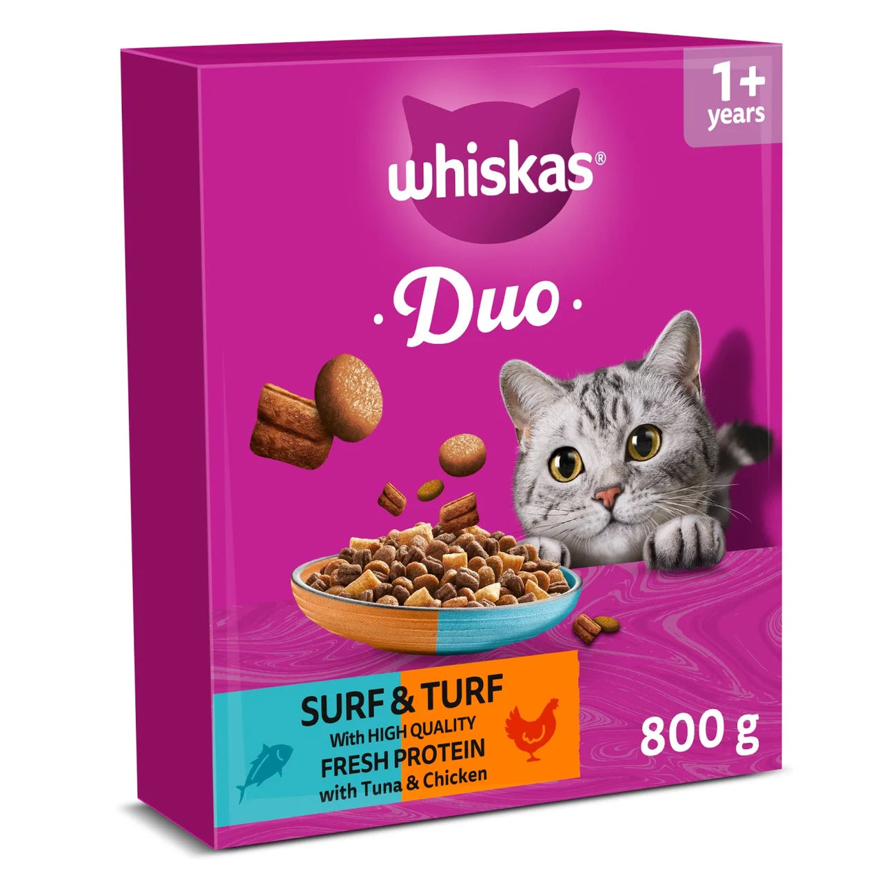 Whiskas 1+ Adult Complete Dry Cat Food Duo Surf & Turf 800g