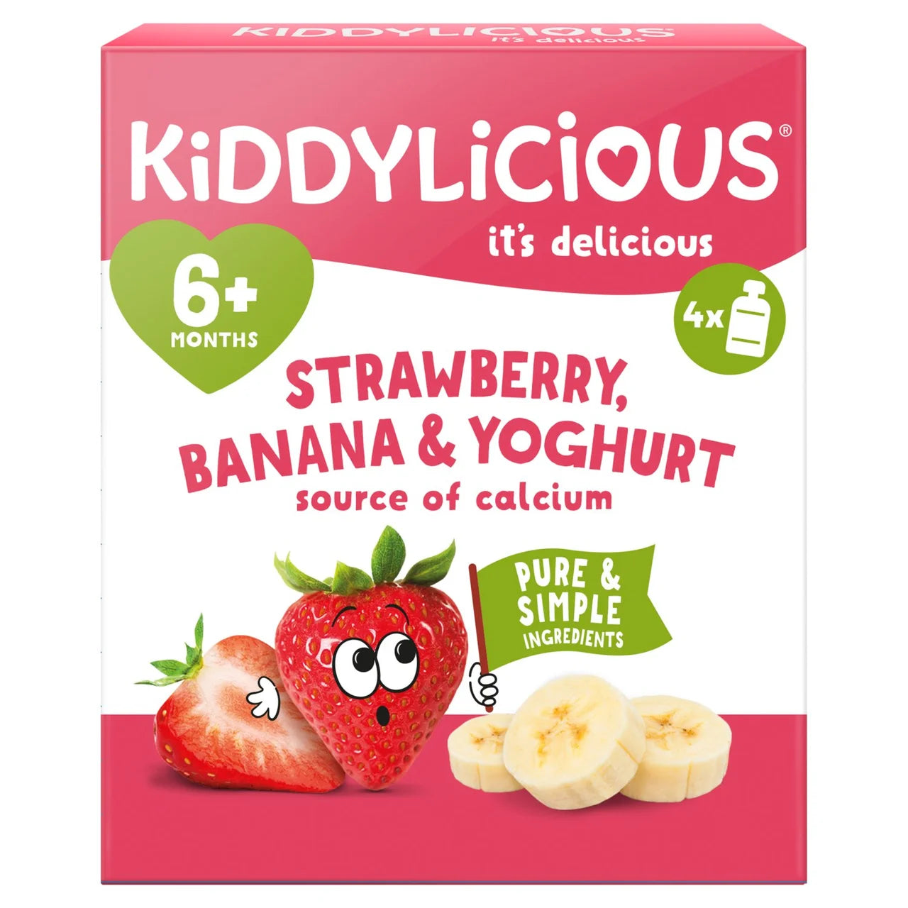 Kiddylicious Strawberry, Banana & Yoghurt Pouch Snack Baby Food multi 6m+ 4 x 100g