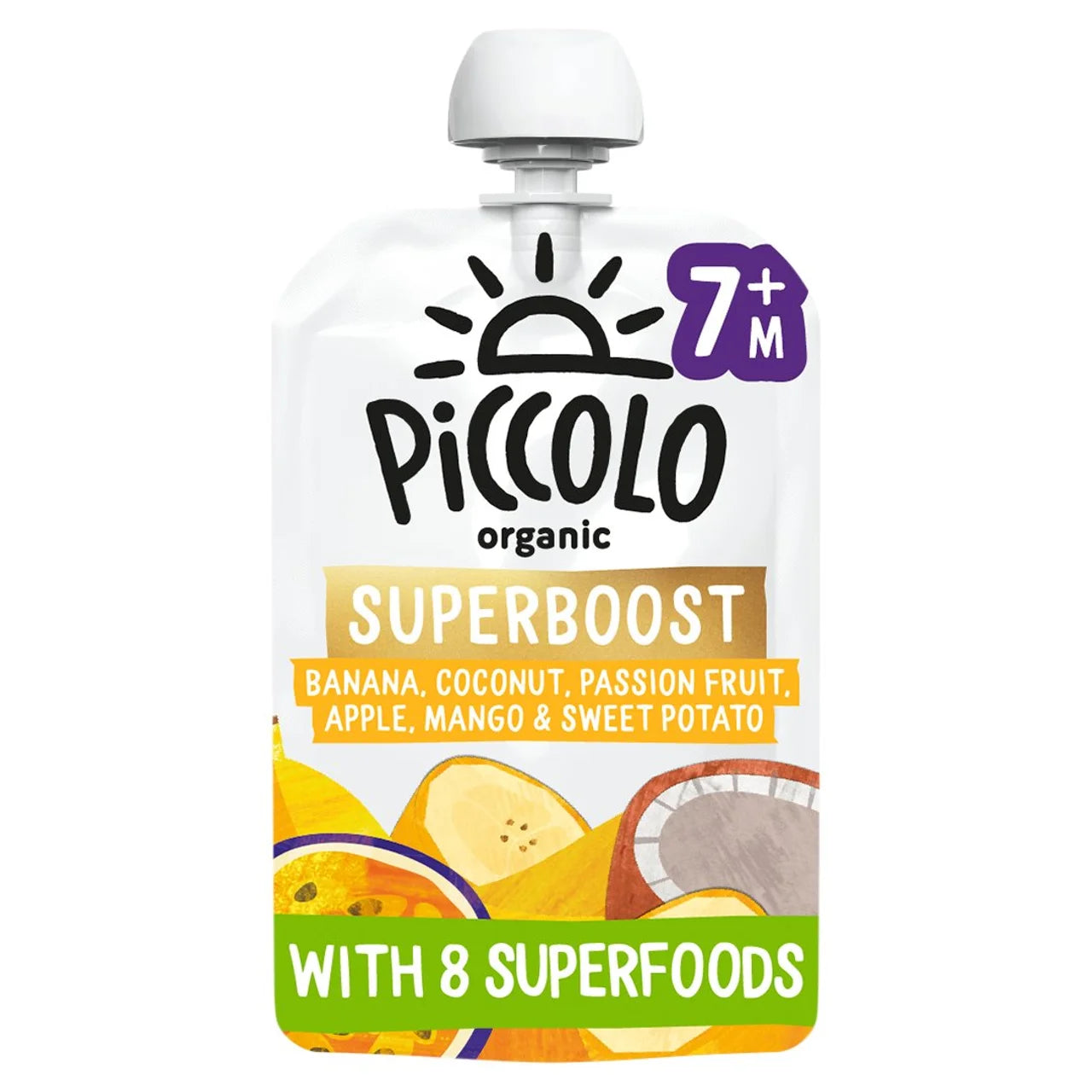 Piccolo Organic Superboost Banana, Coconut & Passionfruit, 8 Superfoods 7+m 100g