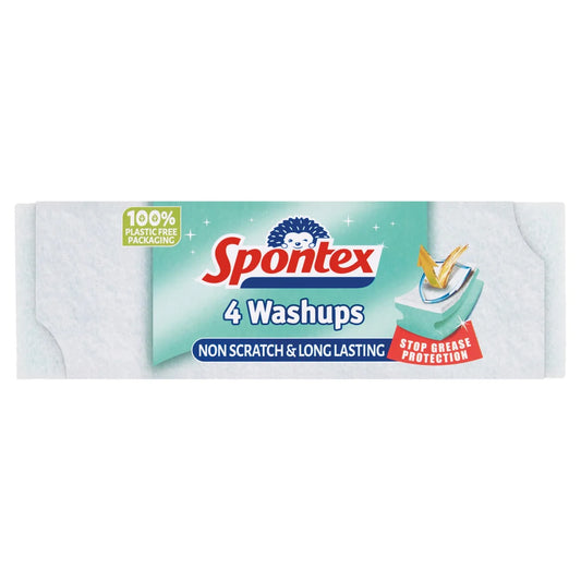 Spontex Washups - Long Lasting Non-Scratch Washing Up Sponge Scourers 4 per pack