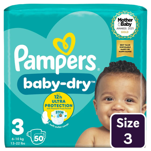 Pampers Baby-Dry Nappies, Size 3 (6-10kg) Essential 50 per Pack