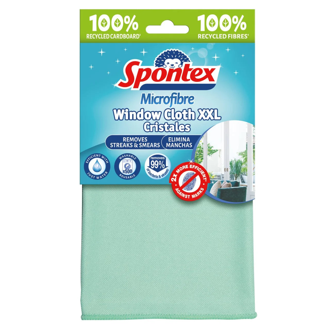 Spontex Microfibre Window Cloth Cleaner Streak Free