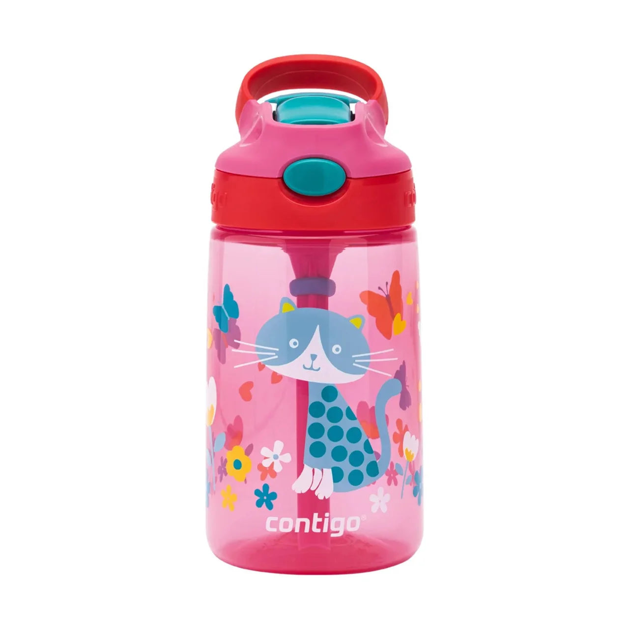 Contigo Gizmo Sip Kids Bottle 420ml Leakproof Straw Pink Cat