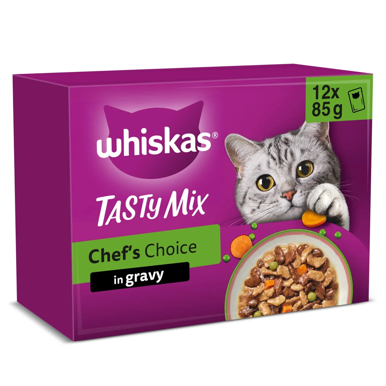 Whiskas 1+ Tasty Mix Chef's Choice Adult Wet Cat Food Pouches in Gravy 12 x 85g