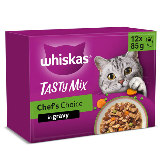 Whiskas 1+ Tasty Mix Chef's Choice Adult Wet Cat Food Pouches in Gravy 12 x 85g