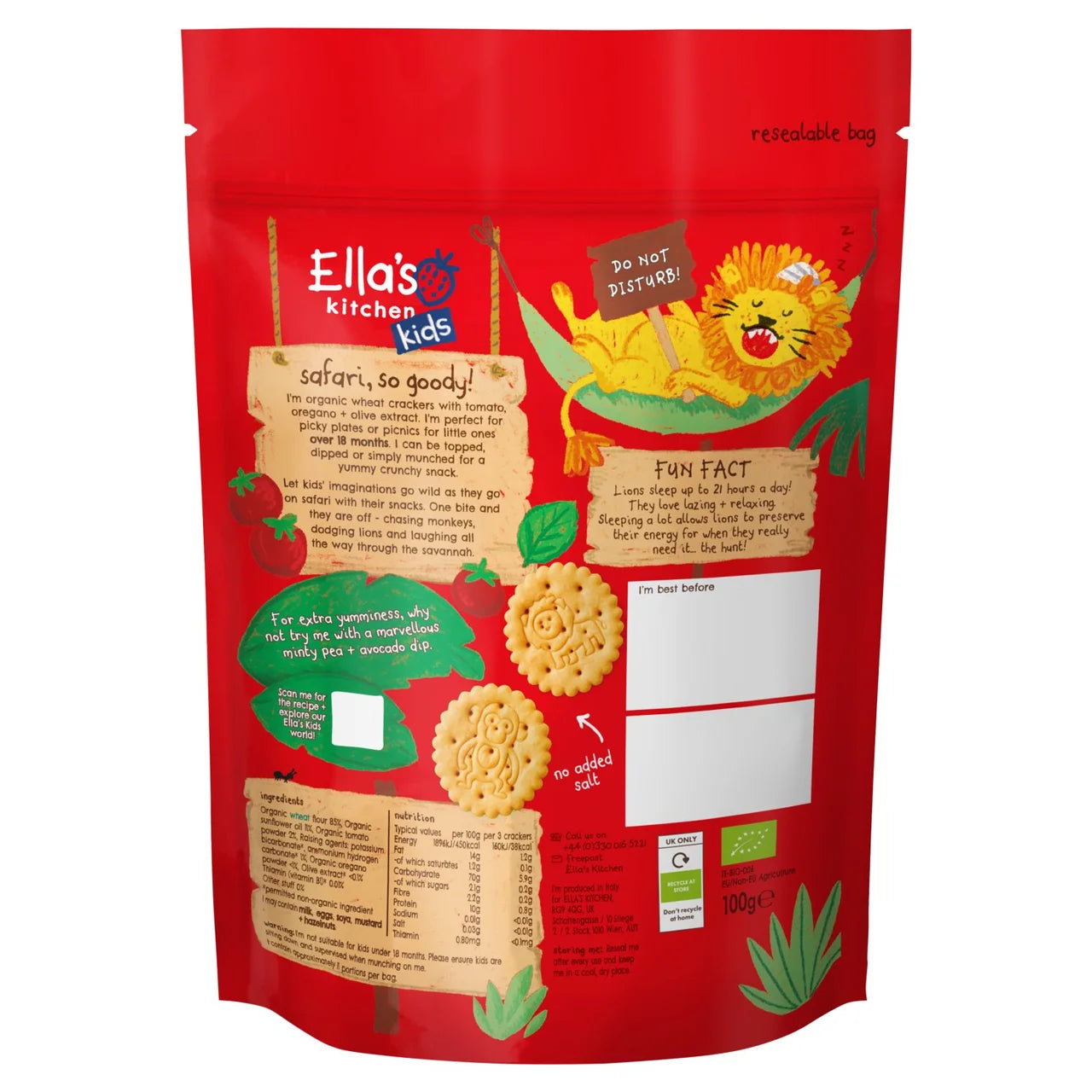 Ella's Kitchen Organic Safari Crackers Tomato & Red Pepper 18+ Months 100g