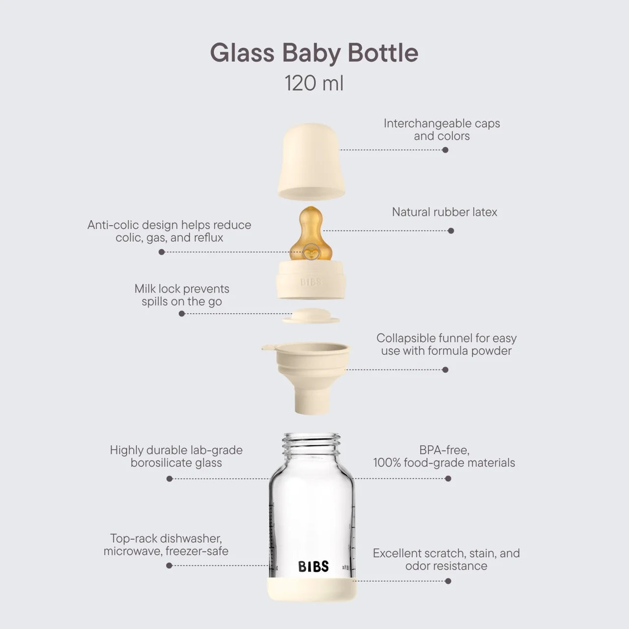 BIBS Glass Baby Bottle Slow Flow 120ml 0m+