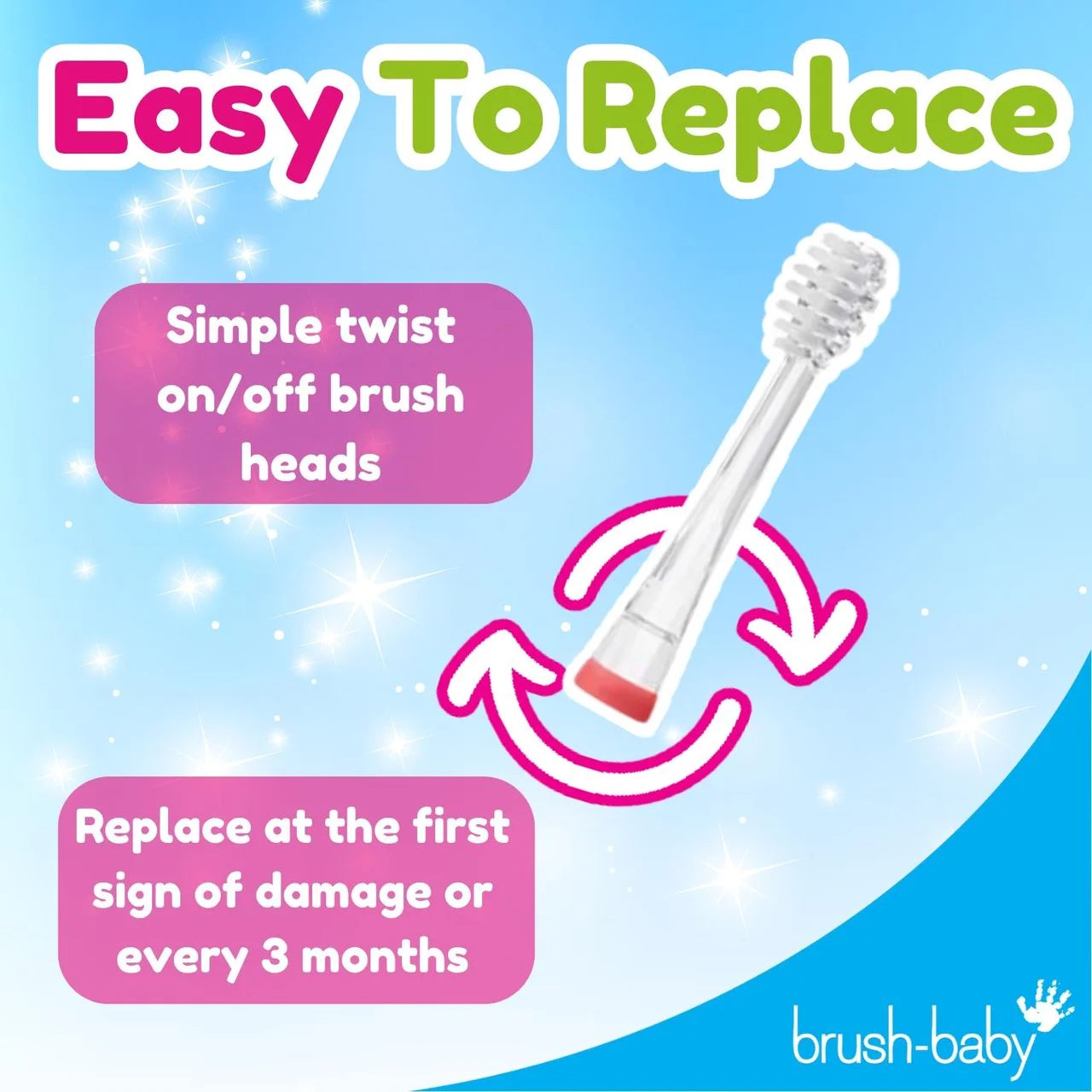 Brush-Baby KidzSonic Replacement Toothbrush Heads, 3-6 Yrs , 4 per pack