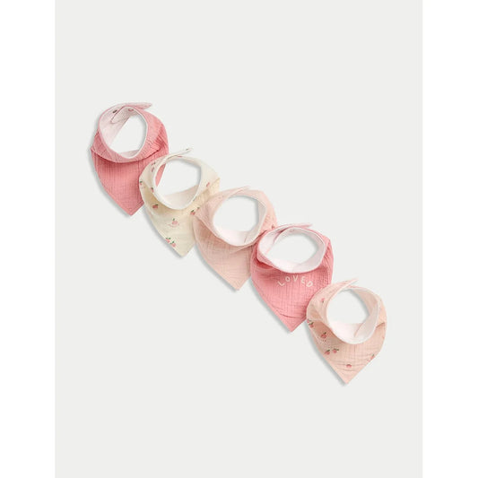 M&S Girls 5pk Pure Cotton Dribble Bibs, One Size, Peach Mix 5 per pack