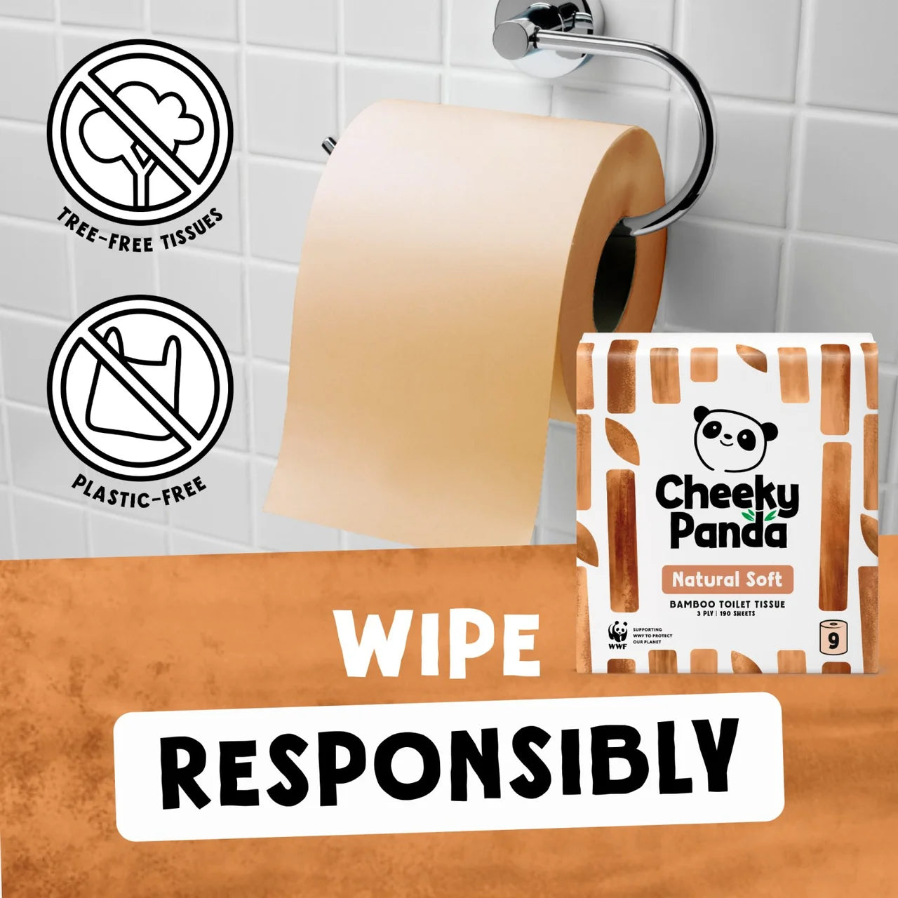 Cheeky Panda Natural Colour Bamboo Toilet Paper 9 per pack
