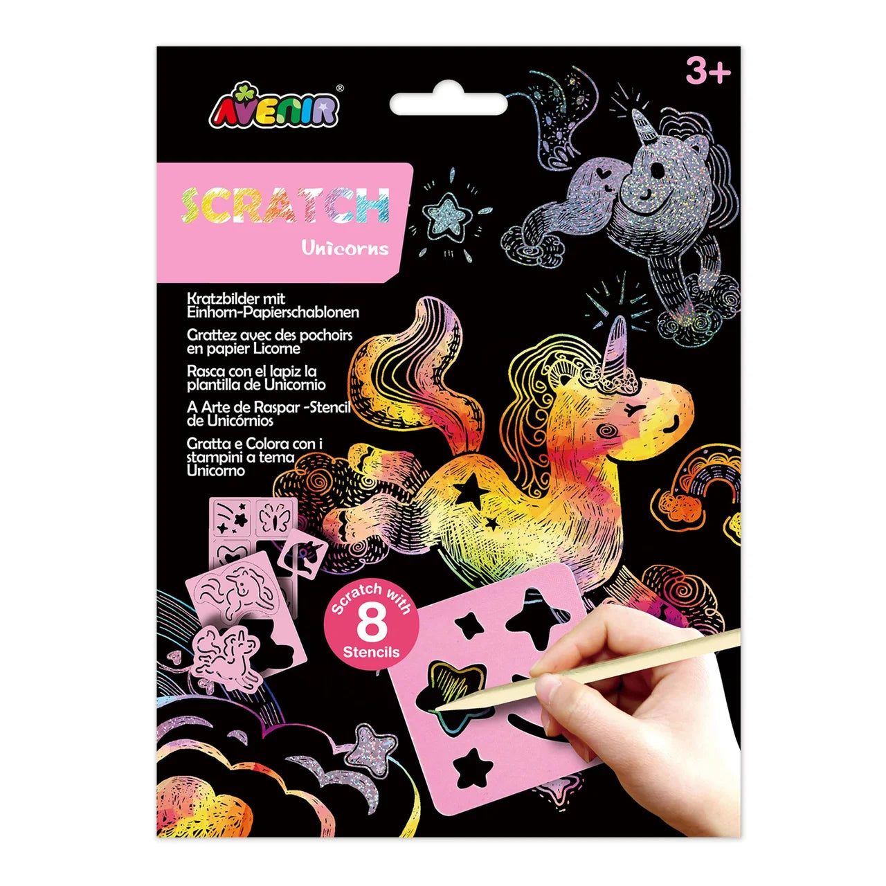 Avenir Scratch With Stencil Unicorn 6 per pack