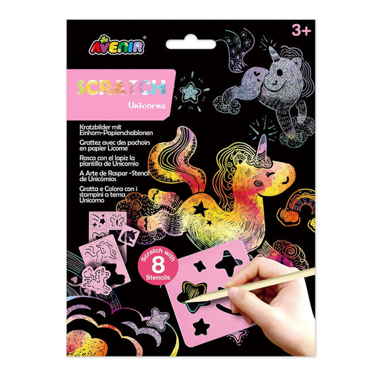 Avenir Scratch With Stencil Unicorn 6 per pack