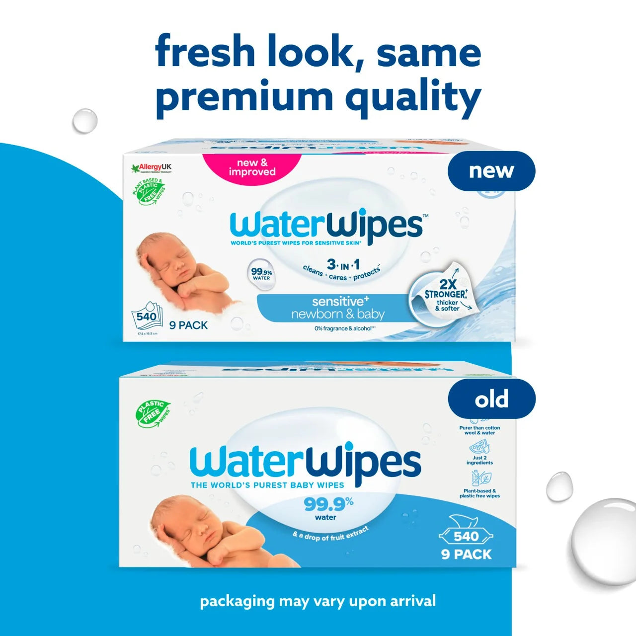 WaterWipes Baby Wipes Sensitive Newborn Plastic Free Wipes 540 Wipes , 9 x 60 per pack