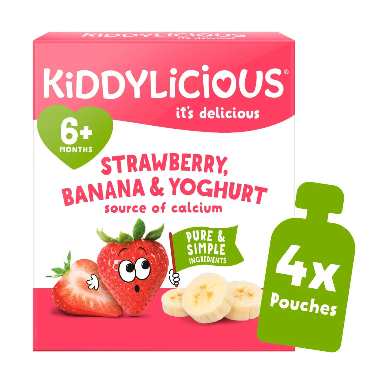 Kiddylicious Strawberry, Banana & Yoghurt Pouch Snack Baby Food multi 6m+ 4 x 100g