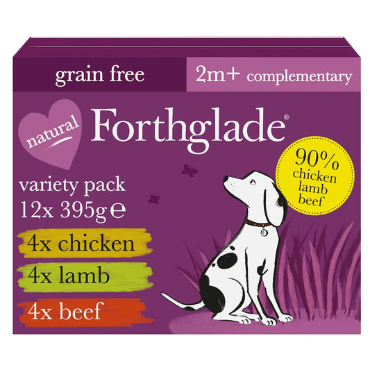 Forthglade Complementary Wet Dog Food Variety Pack 90% Chicken, Lamb & Beef 12x395