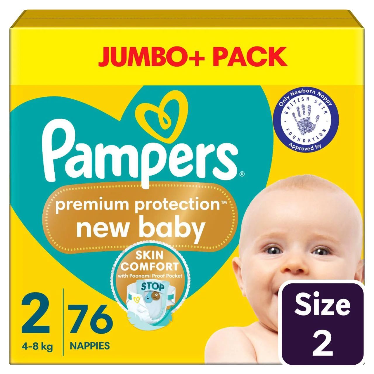 Pampers New Baby Nappies, Size 2 (4-8kg) Jumbo+ 76 per  Pack