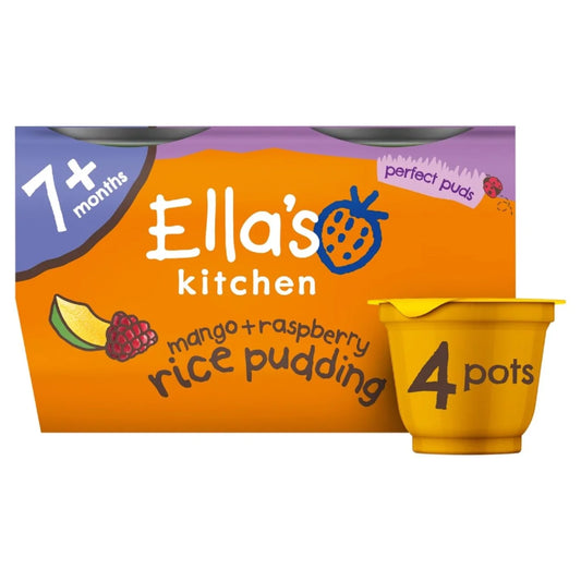 Ella's Kitchen Mango & Raspberry Rice Pudding Baby Dessert Pots 7m+ 4 x 80g