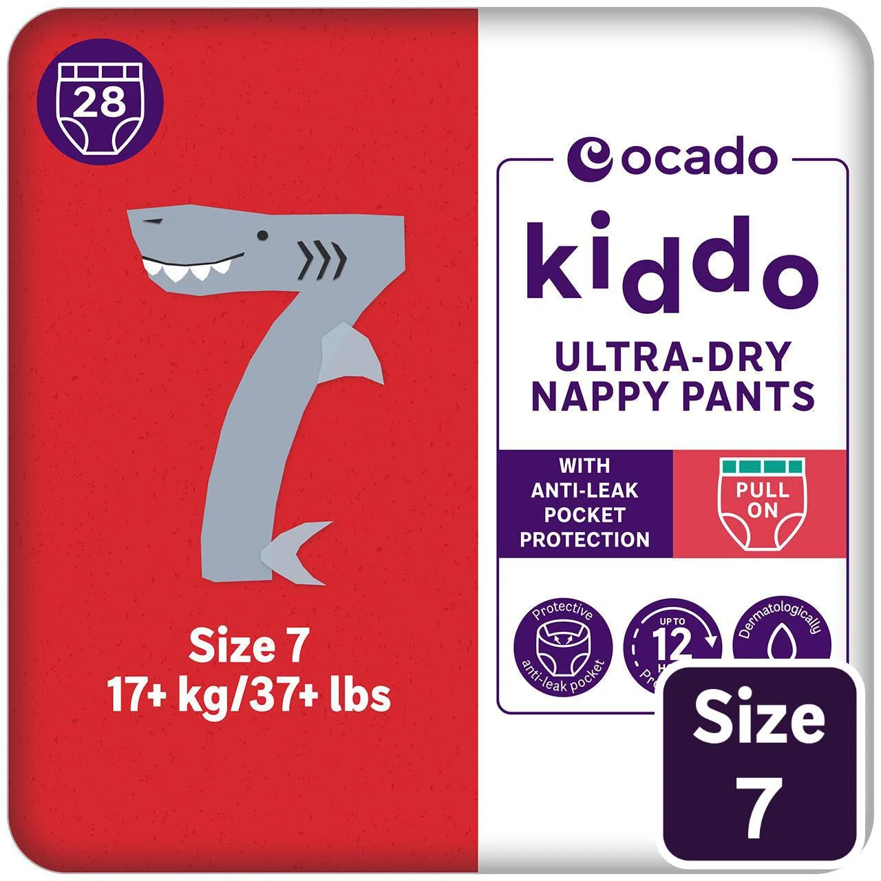 Ocado Kiddo Ultra-Dry Nappy Pants Size 7 (17+kg) 28 per pack