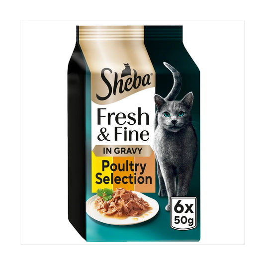 Sheba Fresh & Fine Cat Pouches with Chicken & Turkey & Duck in Gravy 6 x 50g