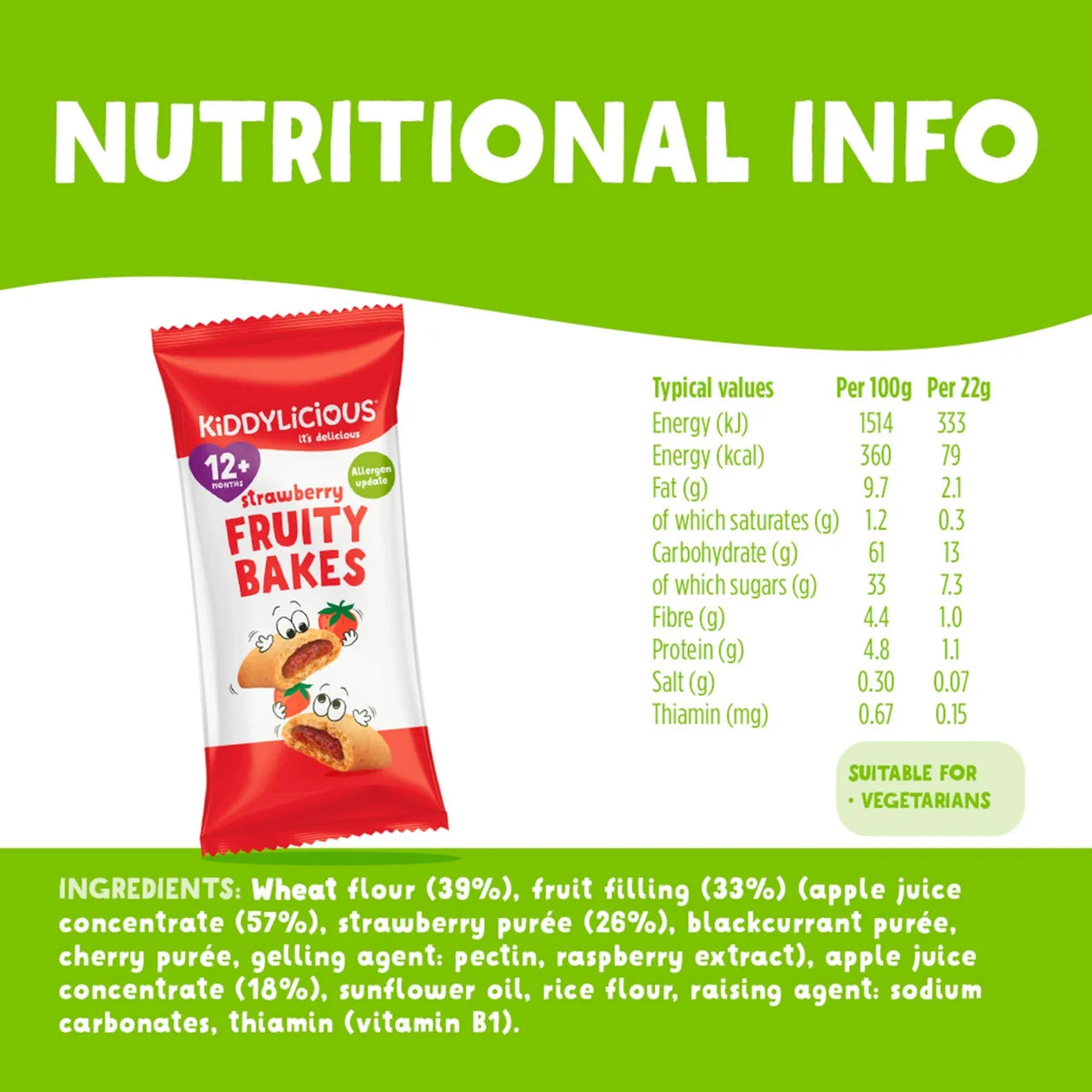Kiddylicious Strawberry Fruity Bakes Baby Snacks Multi 6 x 22g