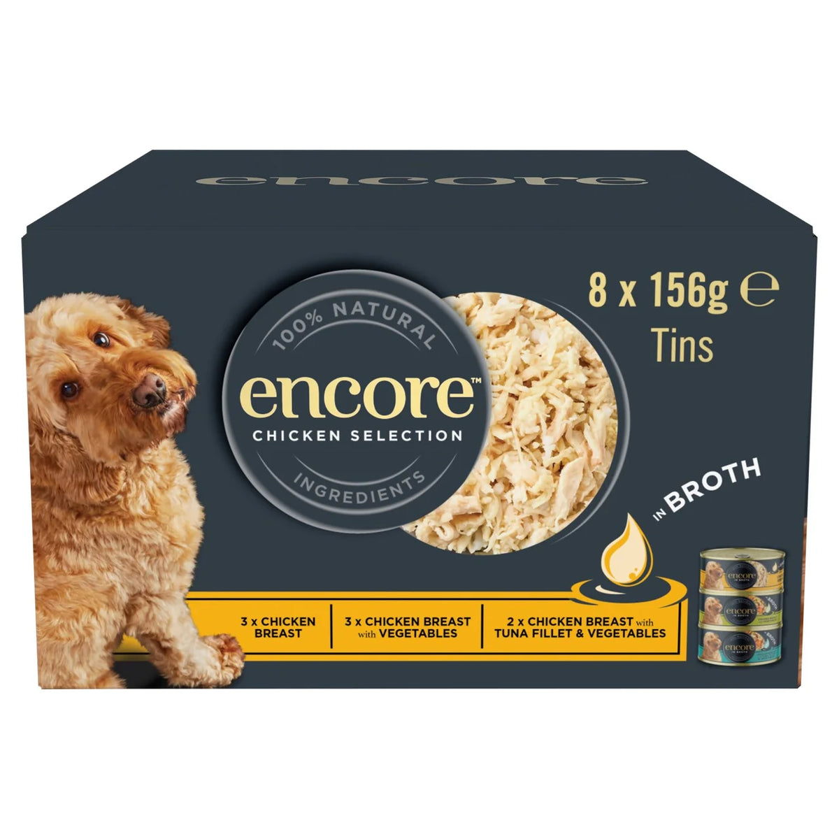 Encore Natural Wet Dog Food Multipack Chicken Selection Tins in Broth 8 x 156g