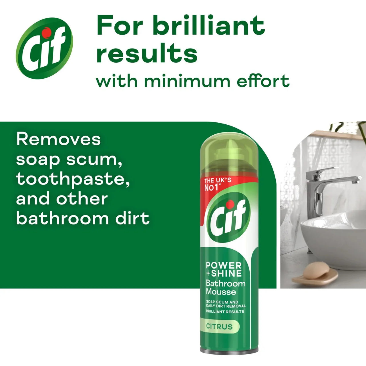 Cif Power & Shine Mousse Bathroom Cleaner Citrus 500ml