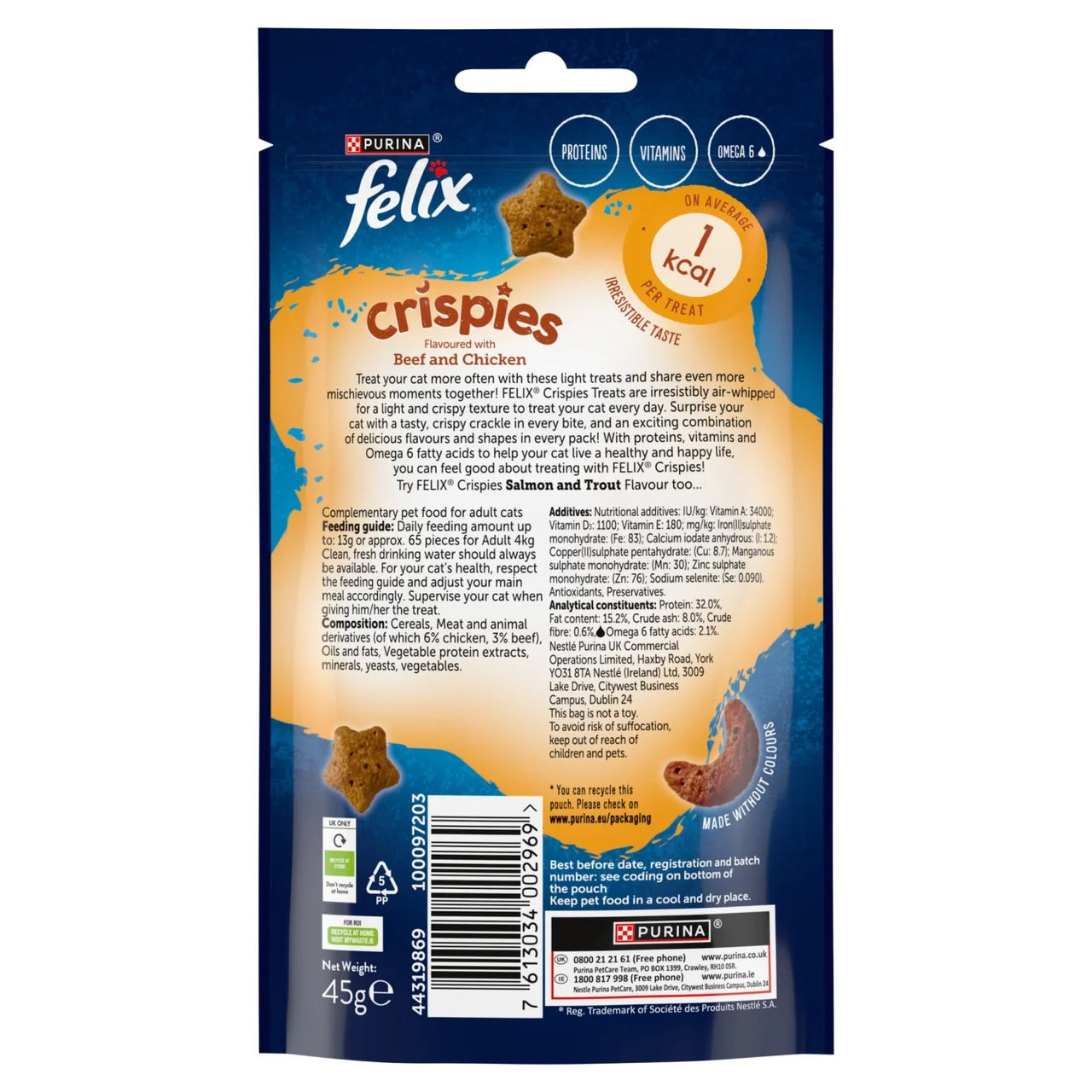 Felix Crispies Chicken & Beef Cat Treats 45g