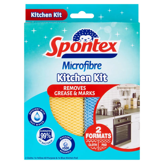 Spontex Microfibre Cloth Pads Kitchen Cleaning Kit 2 per pack