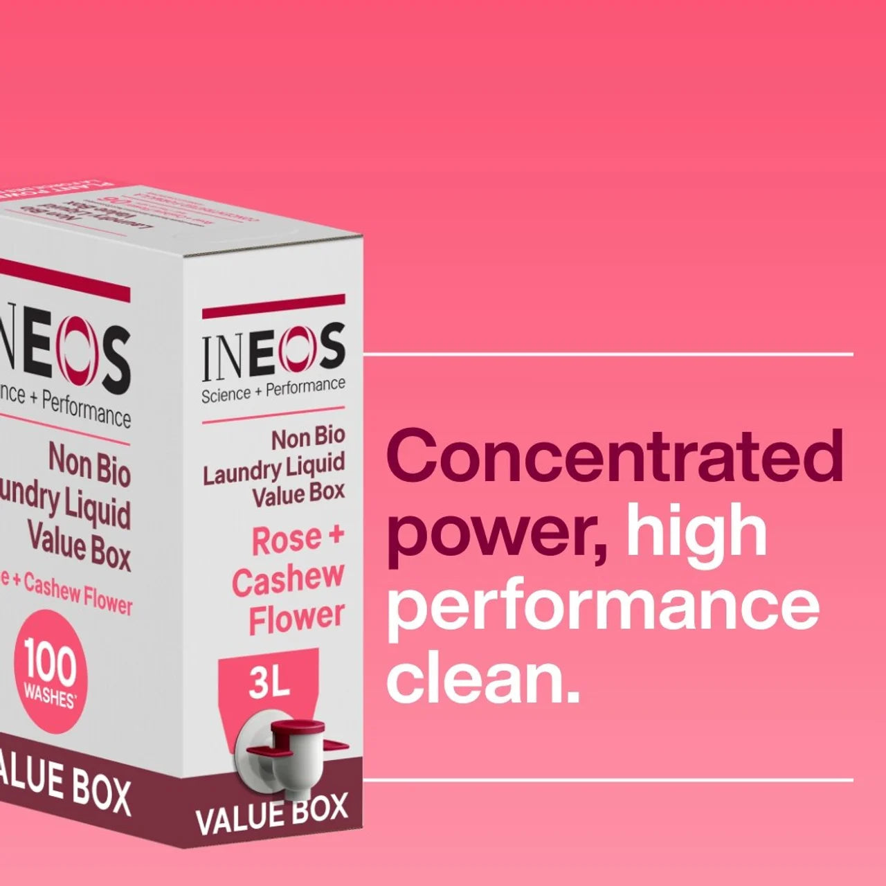 INEOS Non Bio Laundry Liquid XXL Value Box Rose + Cashew Flower 100 Washes 3L