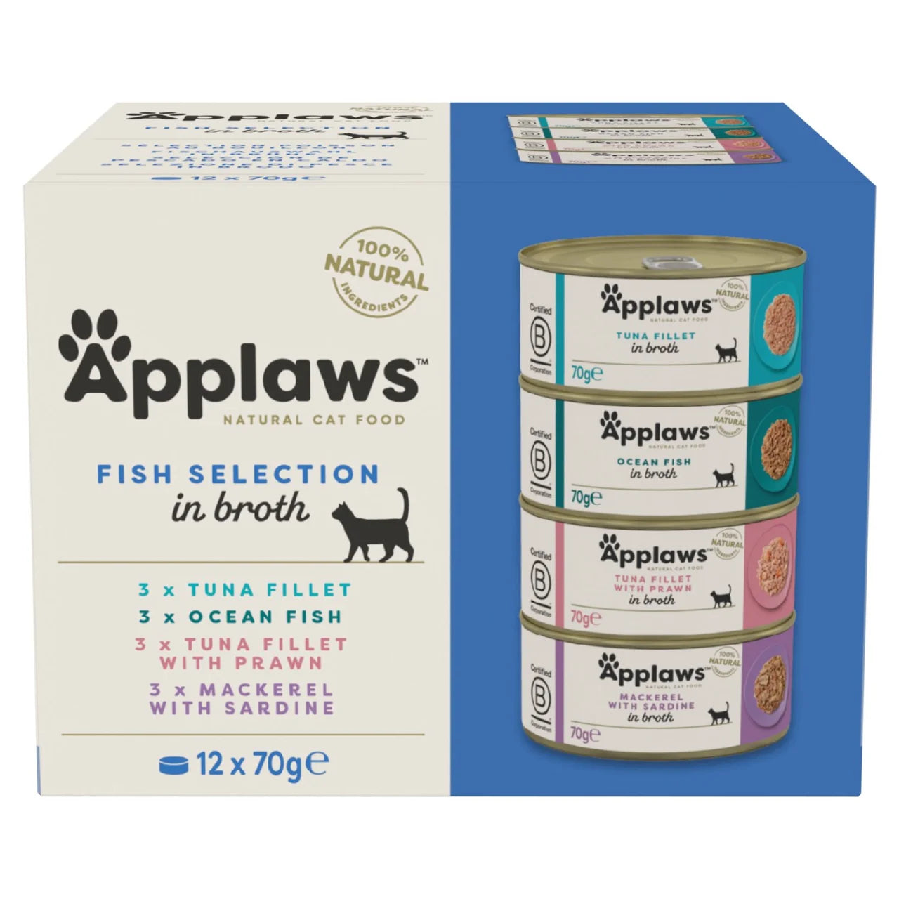 Applaws Natural Wet Cat Food Multipack Tins Fish Selection in Broth 12 x 70g