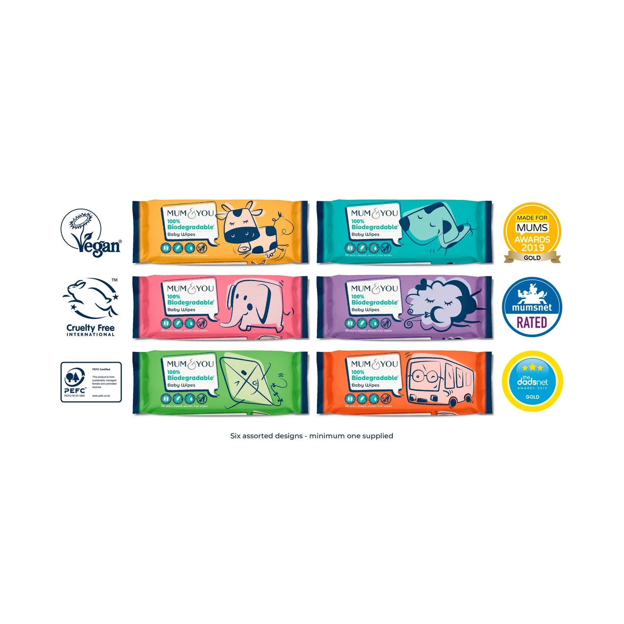 Mum & You 100% Biodegradable Baby Wipes, Multipack 6 x 56 per pack
