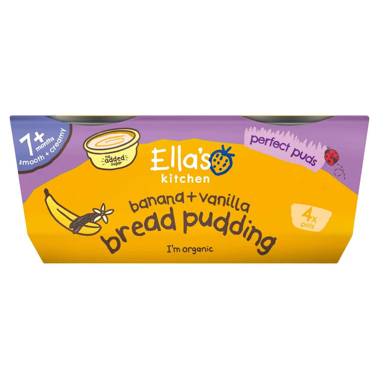 Ella's Kitchen Organic Banana Bread Pudding Baby Dessert Pots 7m+ 4 x 80g