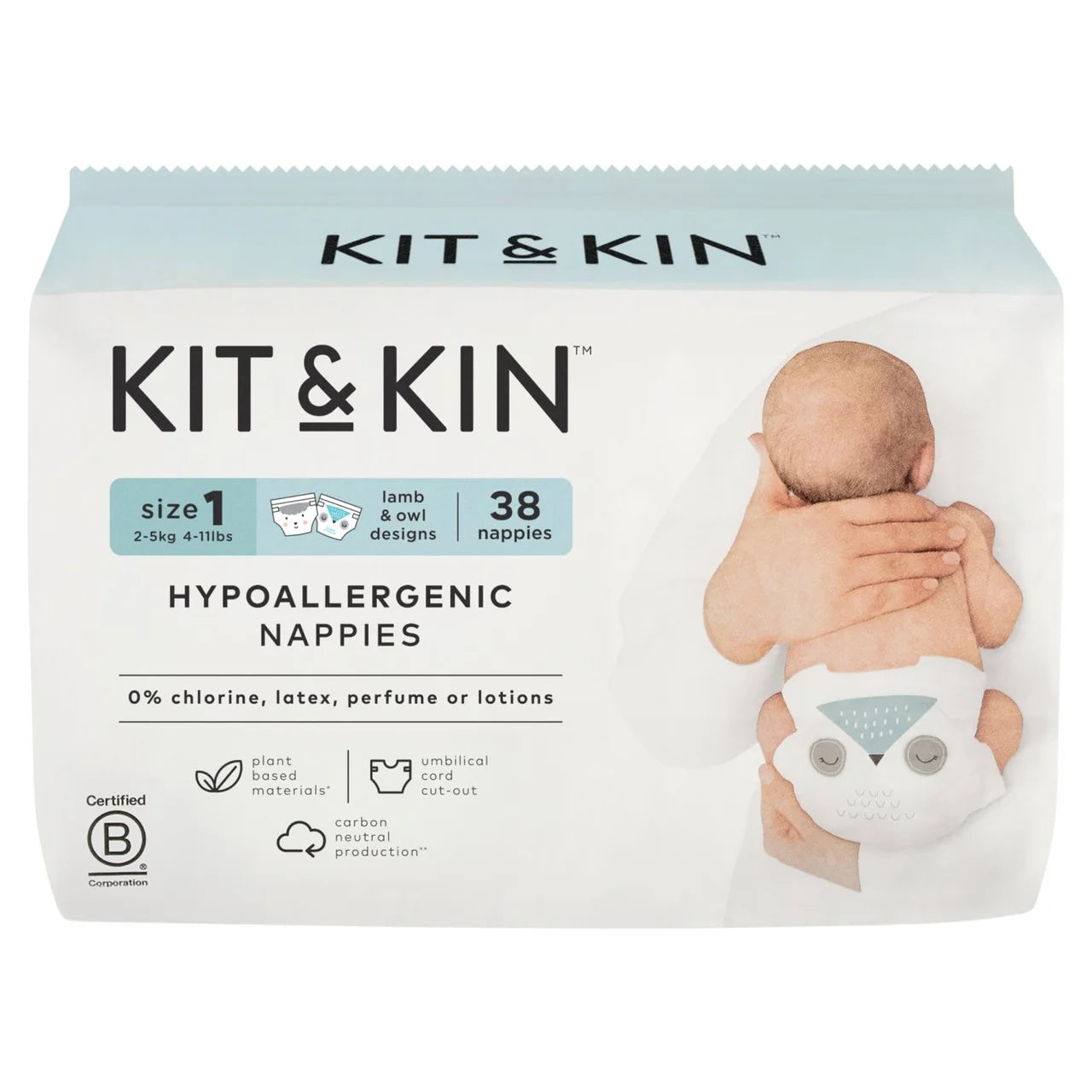 Kit & Kin Hypoallergenic Nappies Size 1 (2-5kg) 38 per pack